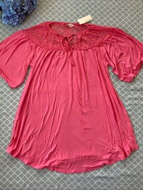 A La Tzarina Pink Lace Yoke Tunic Dress S